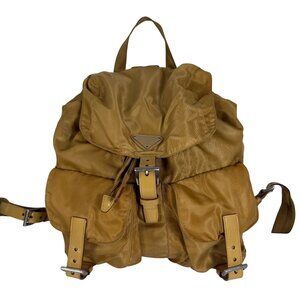 Prada Beige/Brown Nylon Tessuto Double Pocket Drawstring Backpack